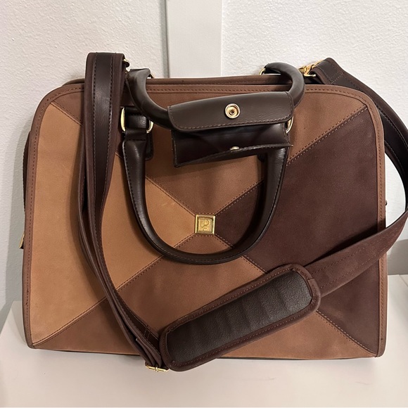 VTG Diane Von Furstenburg Faux Suede Leather Purse Handbag Tote Weekend Luggage - Picture 5 of 16